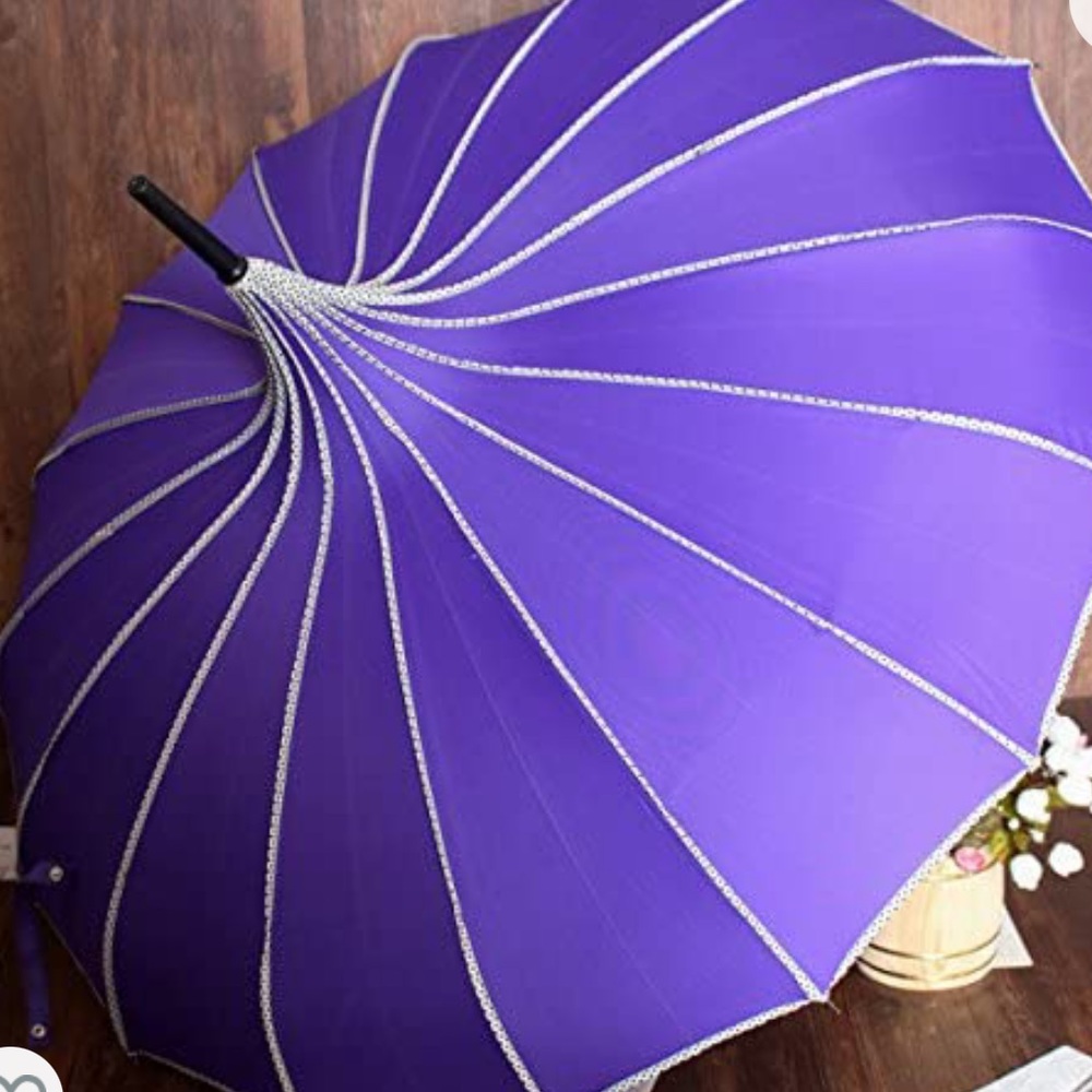 Purple black parasol umbrella retro dollbaby gothic Lolita vintage pointy sun uv - Picture 4 of 4
